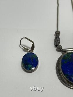 Vintage Sterling Silver Turquoise Jewelry Set Necklace Pendant Earrings