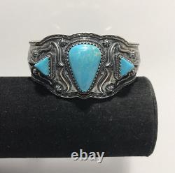 Vintage Sterling Silver Turquoise Navajo 925 Cuff Bracelet