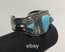 Vintage Sterling Silver Turquoise Navajo 925 Cuff Bracelet