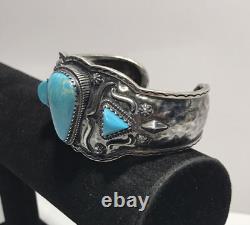 Vintage Sterling Silver Turquoise Navajo 925 Cuff Bracelet