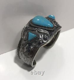 Vintage Sterling Silver Turquoise Navajo 925 Cuff Bracelet