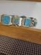 Vintage Sterling Silver Turquoise Panel Bracelet Signed 7.5 35g