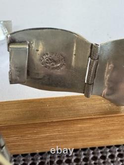 Vintage Sterling Silver Turquoise Panel Bracelet Signed 7.5 35g