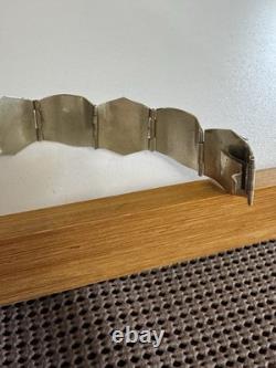 Vintage Sterling Silver Turquoise Panel Bracelet Signed 7.5 35g