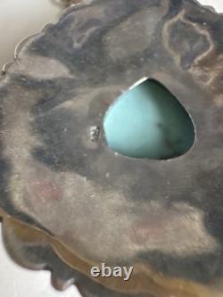 Vintage Sterling Silver Turquoise Pendant Necklace 1.5 Southwestern Style 23g