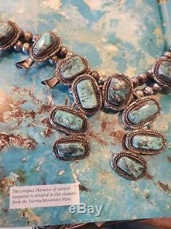 Vintage Sterling Silver Turquoise STORMY MOUNTAIN Squash Blossom Necklace