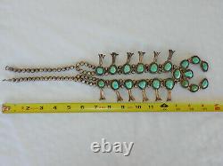 Vintage Sterling Silver & Turquoise Squash Blossom Necklace 234 grams