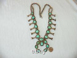 Vintage Sterling Silver & Turquoise Squash Blossom Necklace 234 grams