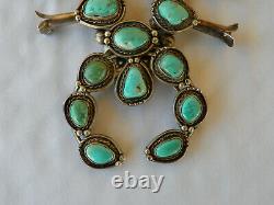 Vintage Sterling Silver & Turquoise Squash Blossom Necklace 234 grams