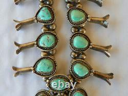 Vintage Sterling Silver & Turquoise Squash Blossom Necklace 234 grams