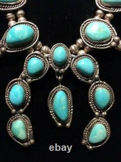 Vintage Sterling Silver Turquoise Squash Blossom Necklace With Naja