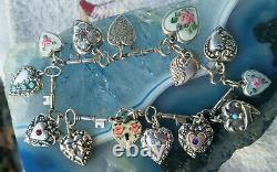 Vintage Sterling Silver Walter Lampl Puffy Heart Key Link Charm Bracelet