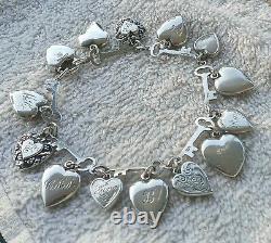 Vintage Sterling Silver Walter Lampl Puffy Heart Key Link Charm Bracelet