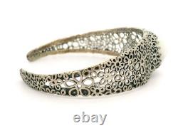 Vintage Sterling Silver White Agate Open Daisy Work Cuff Bangle Bracelet