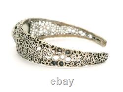 Vintage Sterling Silver White Agate Open Daisy Work Cuff Bangle Bracelet