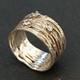 Vintage Sterling Silver Wide Band Ring Modernist Abstract Crystals Bold Wavy 925