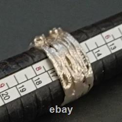 Vintage Sterling Silver Wide Band Ring Modernist Abstract Crystals Bold Wavy 925