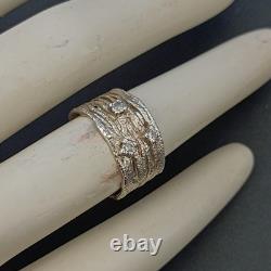 Vintage Sterling Silver Wide Band Ring Modernist Abstract Crystals Bold Wavy 925