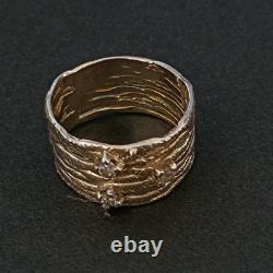 Vintage Sterling Silver Wide Band Ring Modernist Abstract Crystals Bold Wavy 925