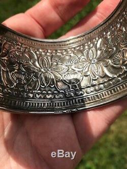 Vintage Sterling Silver Wide Cuff Bracelet Huge Big Bold Heavy Ornate Repousse