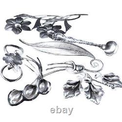 Vintage Sterling silver brooch Collection Beau New Years Eve Clover, Salt spoon