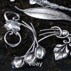 Vintage Sterling silver brooch Collection Beau New Years Eve Clover, Salt spoon