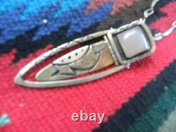 Vintage Sterling silver pink stone pendant and necklace, abstract metals 21 +
