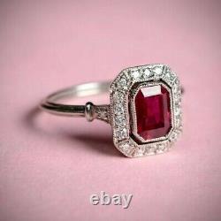 Vintage Style 925 Sterling Silver Red CRound Halo Handmade Ring for Women