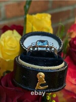 Vintage Style Art Deco Aquamarine & Diamond Ring 14K White Gold Finish 925 SS