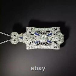 Vintage Style Art Deco Lab Created Diamond 925 Sterling Silver Pendant For Her