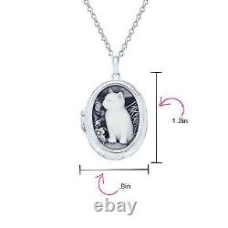 Vintage Style Black Kitten Cat Cameo Necklace Sterling Silver
