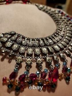 Vintage Style Custom Made Sterling Silver With Faux Beads Statement Necklace