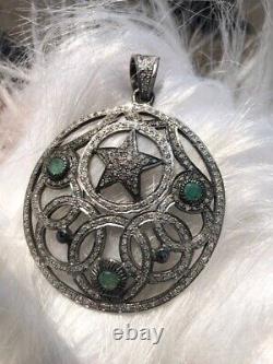 Vintage Style Emerald 925 Sterling Silver Pendant For Wedding Deco Jewellery