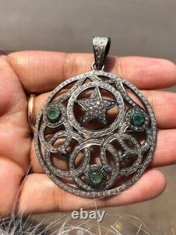 Vintage Style Emerald 925 Sterling Silver Pendant For Wedding Deco Jewellery