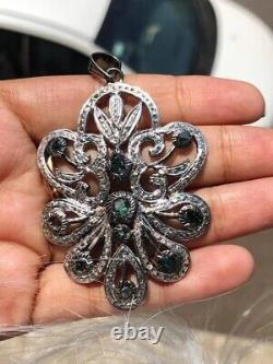 Vintage Style Emerald 925 Sterling Silver Pendant Solid Delicate Jewellery