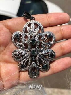 Vintage Style Emerald 925 Sterling Silver Pendant Solid Delicate Jewellery