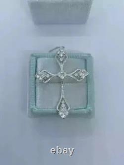 Vintage Style Filigree Cross Pendant 0.5Ct Created Diamond 14K White Gold Finish