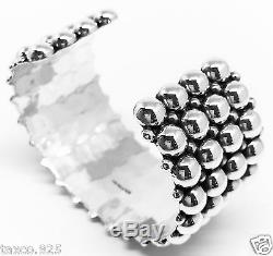 Vintage Style Taxco Mexican 925 Sterling Silver Beaded Bead Cuff Bracelet Mexico