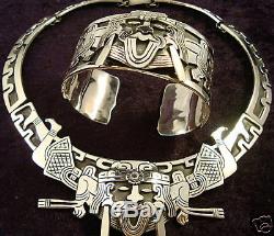 Vintage Style Taxco Mexican 950 Sterling Silver Native Tribal Necklace Mexico