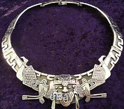 Vintage Style Taxco Mexican 950 Sterling Silver Native Tribal Necklace Mexico