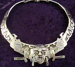 Vintage Style Taxco Mexican 950 Sterling Silver Native Tribal Necklace Mexico