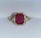 Vintage Style2.10ct Ruby Simulated Three Engagement Ring 14k Yellow Gold Over
