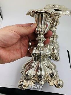 Vintage Swedish Rococo Sterling Silver Candle Stick Set Of 2