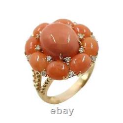 Vintage Syn Coral Cocktail Ring 925 Sterling Silver Magnificent Jewel For Women