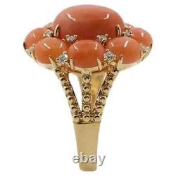 Vintage Syn Coral Cocktail Ring 925 Sterling Silver Magnificent Jewel For Women