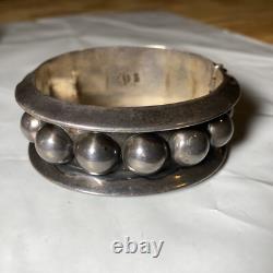 Vintage Taxco Mexico FHV 925 Sterling Silver Ball Bead Clamper Bangle 74g