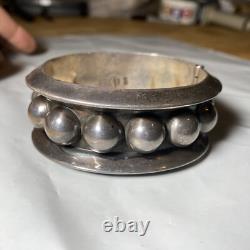 Vintage Taxco Mexico FHV 925 Sterling Silver Ball Bead Clamper Bangle 74g