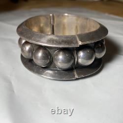 Vintage Taxco Mexico FHV 925 Sterling Silver Ball Bead Clamper Bangle 74g