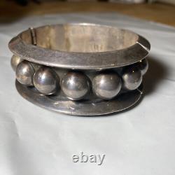 Vintage Taxco Mexico FHV 925 Sterling Silver Ball Bead Clamper Bangle 74g