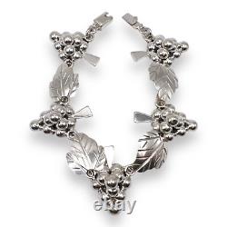 Vintage Taxco Mexico Sterling Silver Grape Leaf Vine Link Bracelet 7.5- 0956